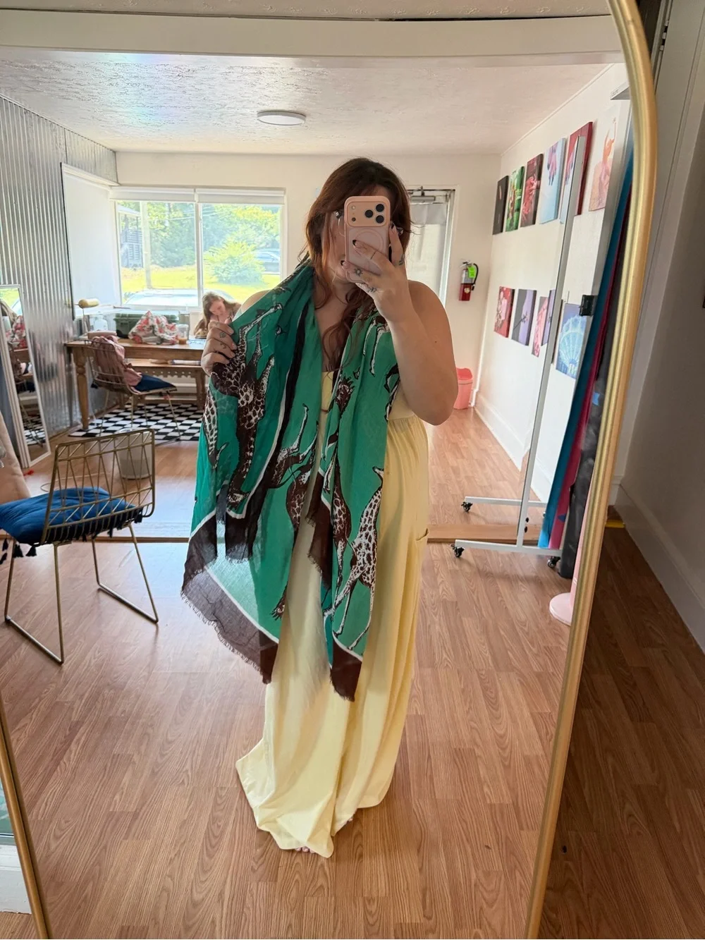 Women’s Green & Brown Giraffe Print Scarf - Unbranded